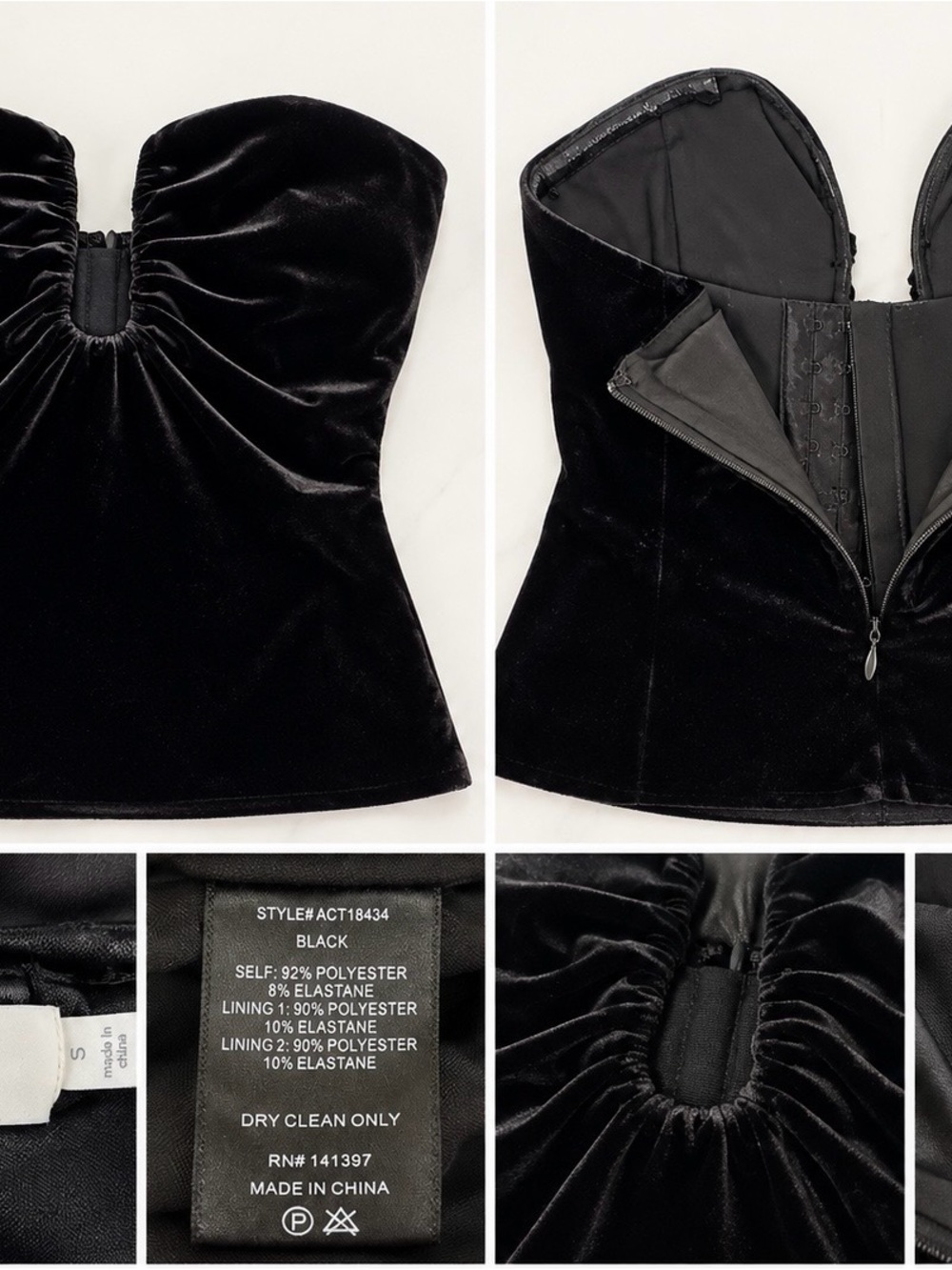 Astr Black Velvet Strapless Boned Corset Top